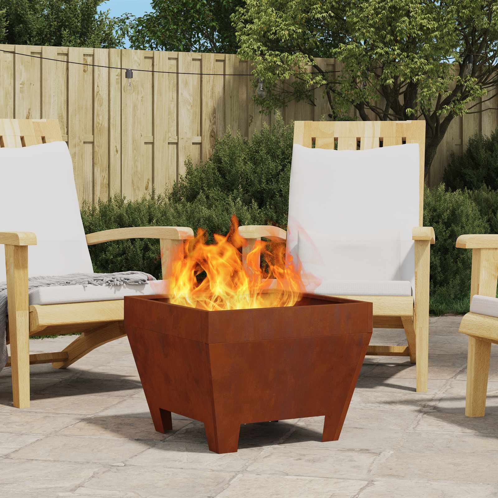 Vidaxl brasero marron 50 x 50 x 38 cm acier corten