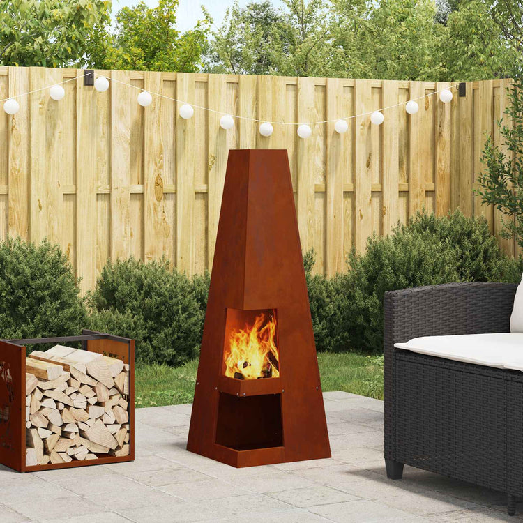 Vidaxl brasero marron 35 x 35 x 100 cm acier résistant aux intempéries
