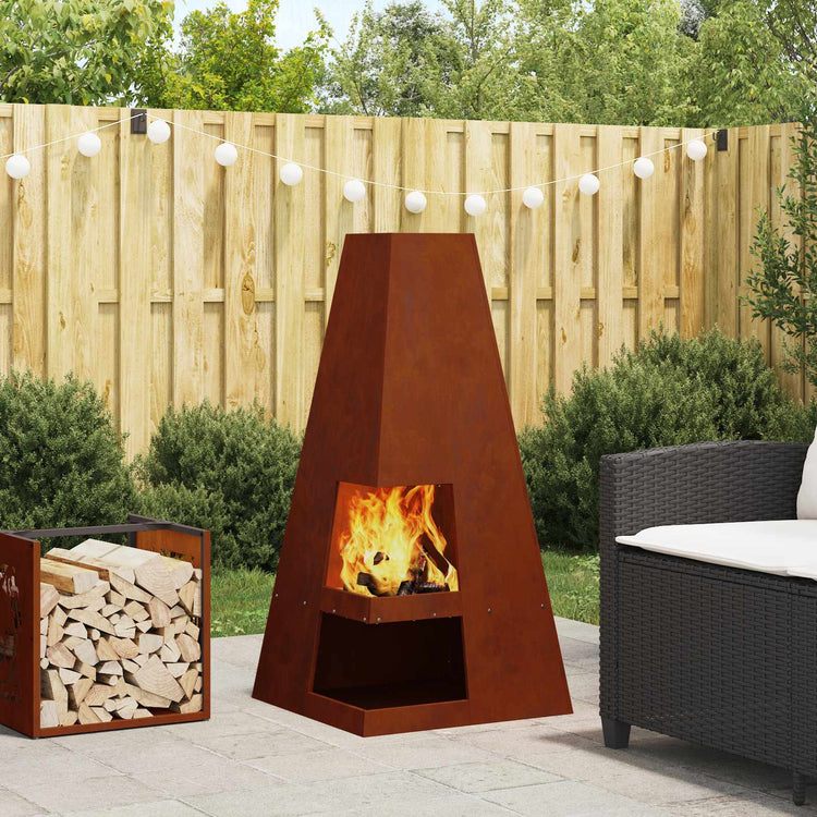 Vidaxl brasero marron 50 x 50 x 100 cm acier