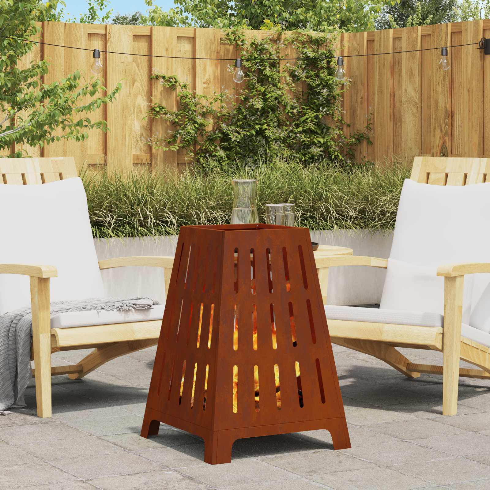 Vidaxl brasero marron 50 x 50 x 70 cm acier corten