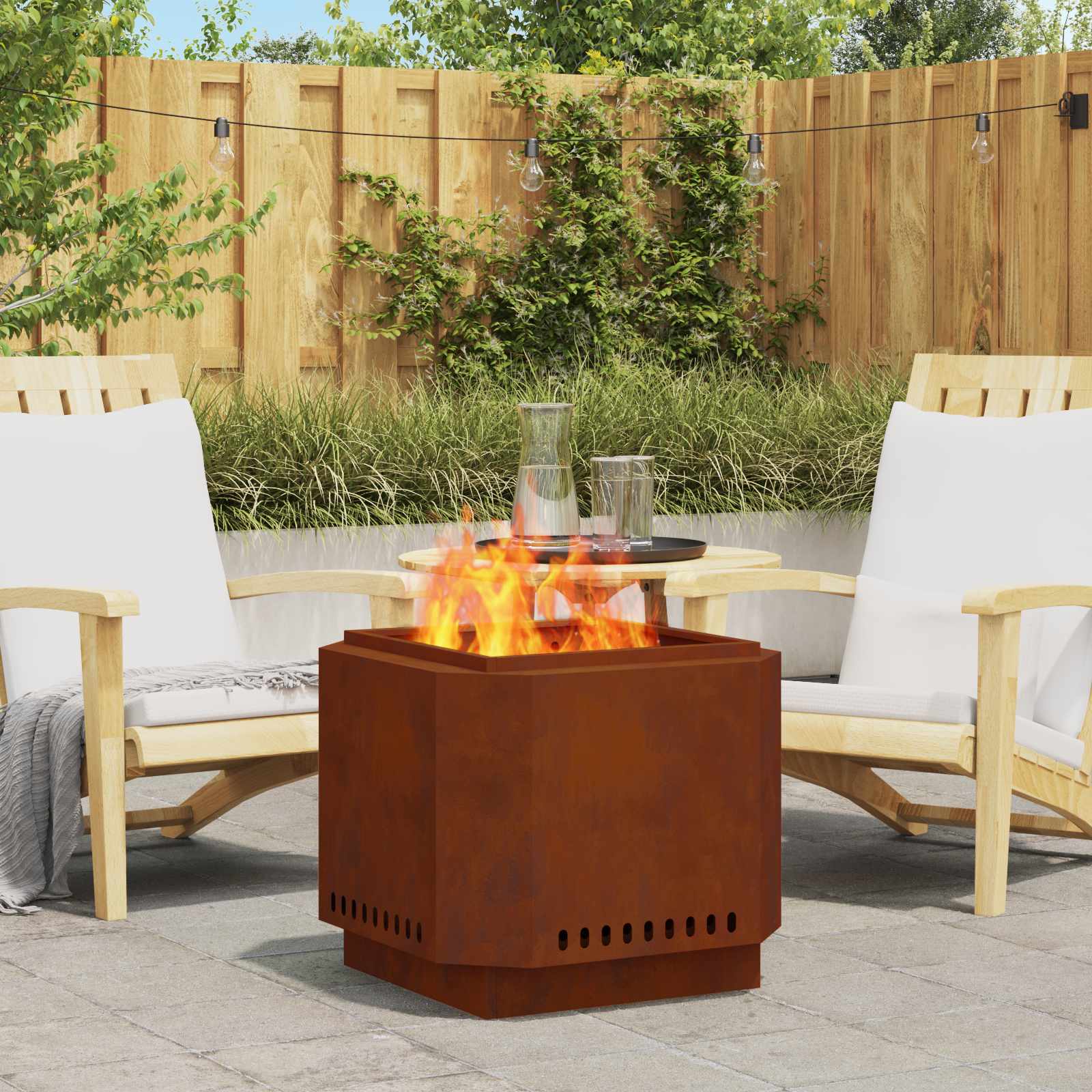 Vidaxl brasero sans fumée marron 58 x 58 x 51 cm acier corten