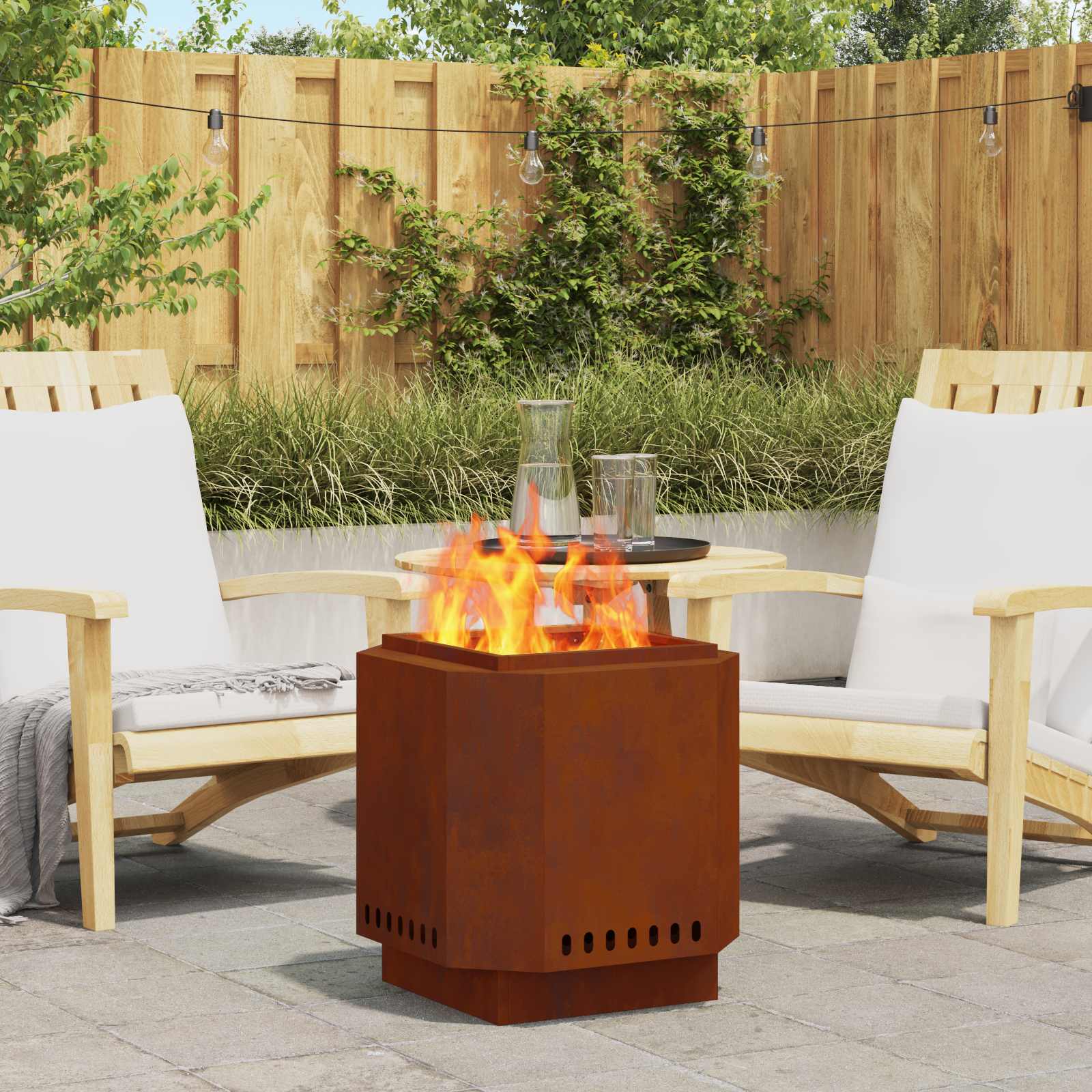 Vidaxl brasero sans fumée marron 48 x 48 x 51 cm acier corten