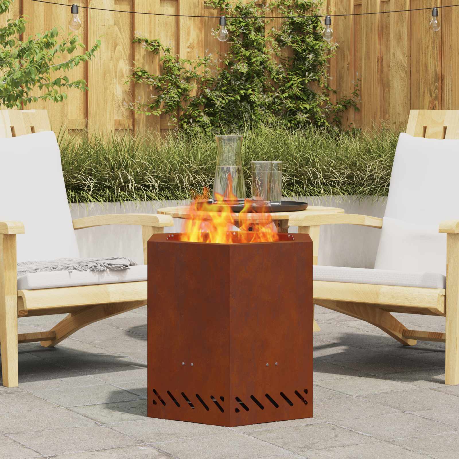Vidaxl brasero sans fumée marron 48 x 48 x 51 cm acier corten