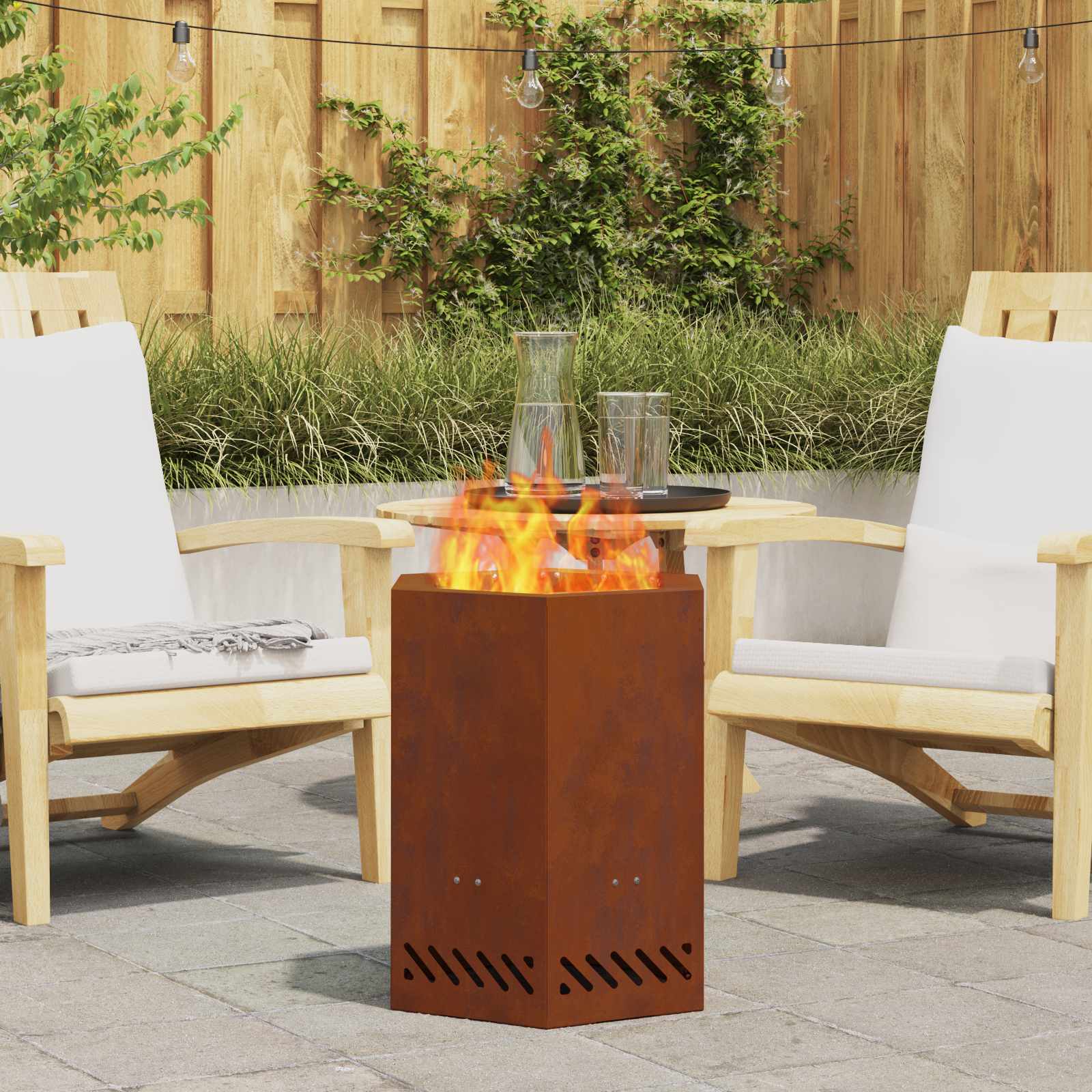 Vidaxl brasero sans fumée marron 38 x 38 x 51 cm acier corten
