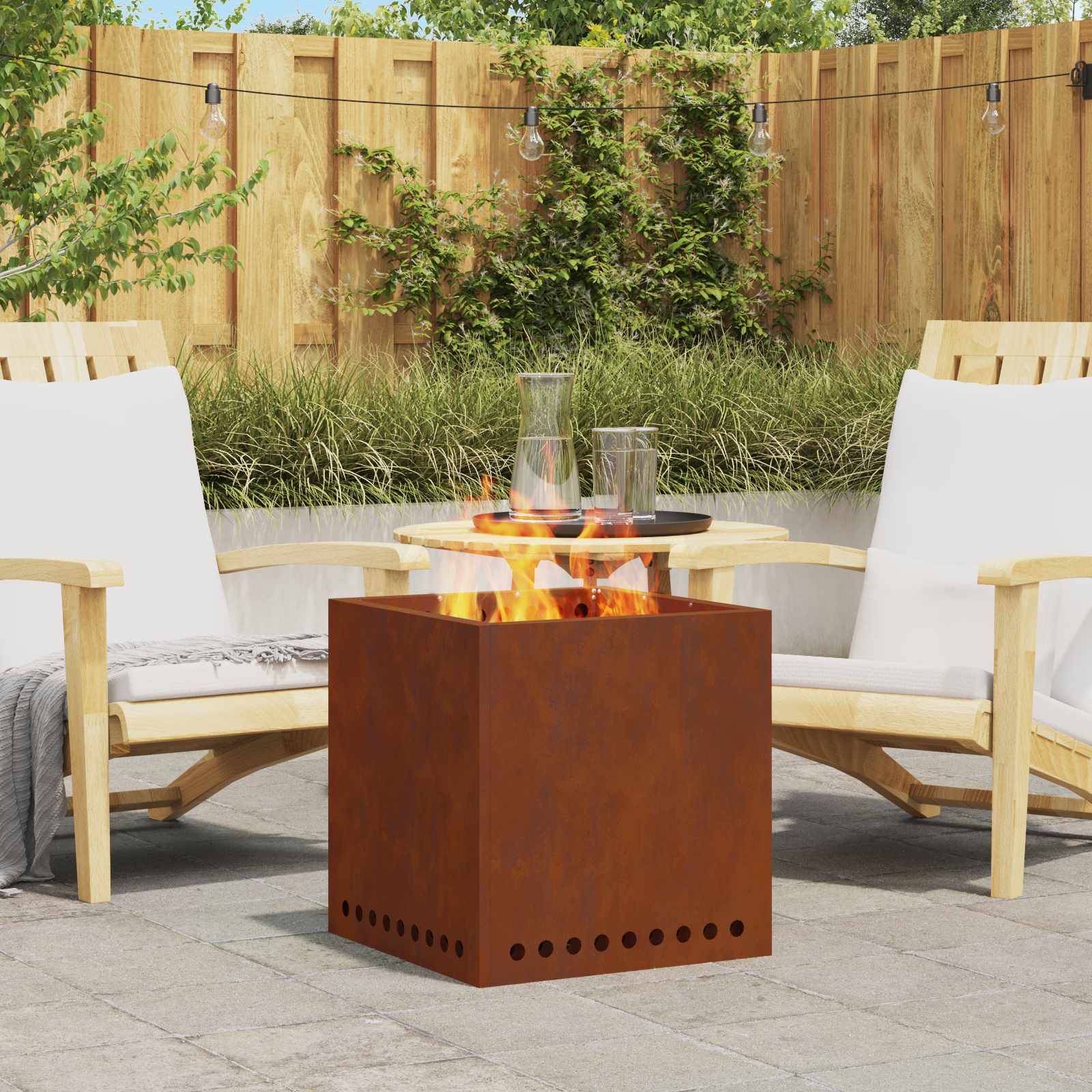 Vidaxl brasero sans fumée marron 48 x 48 x 50 cm acier corten