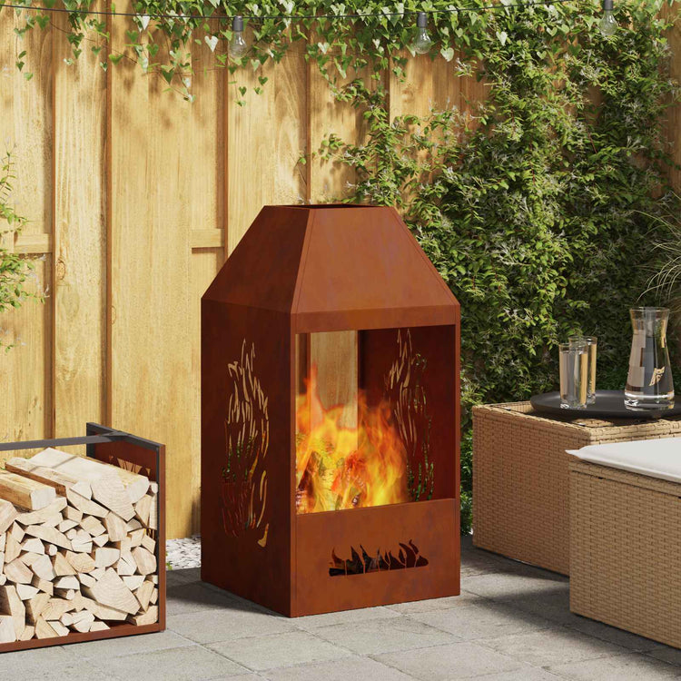 Vidaxl brasero marron 50 x 50 x 100 cm acier résistant aux intempéries