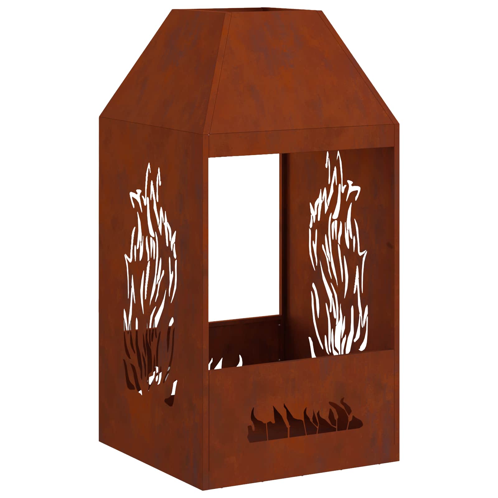 Vidaxl brasero marron 50 x 50 x 100 cm acier résistant aux intempéries