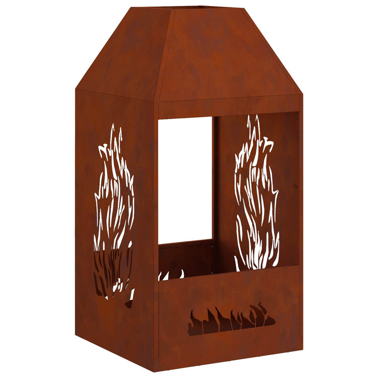Vidaxl brasero marron 50 x 50 x 100 cm acier résistant aux intempéries