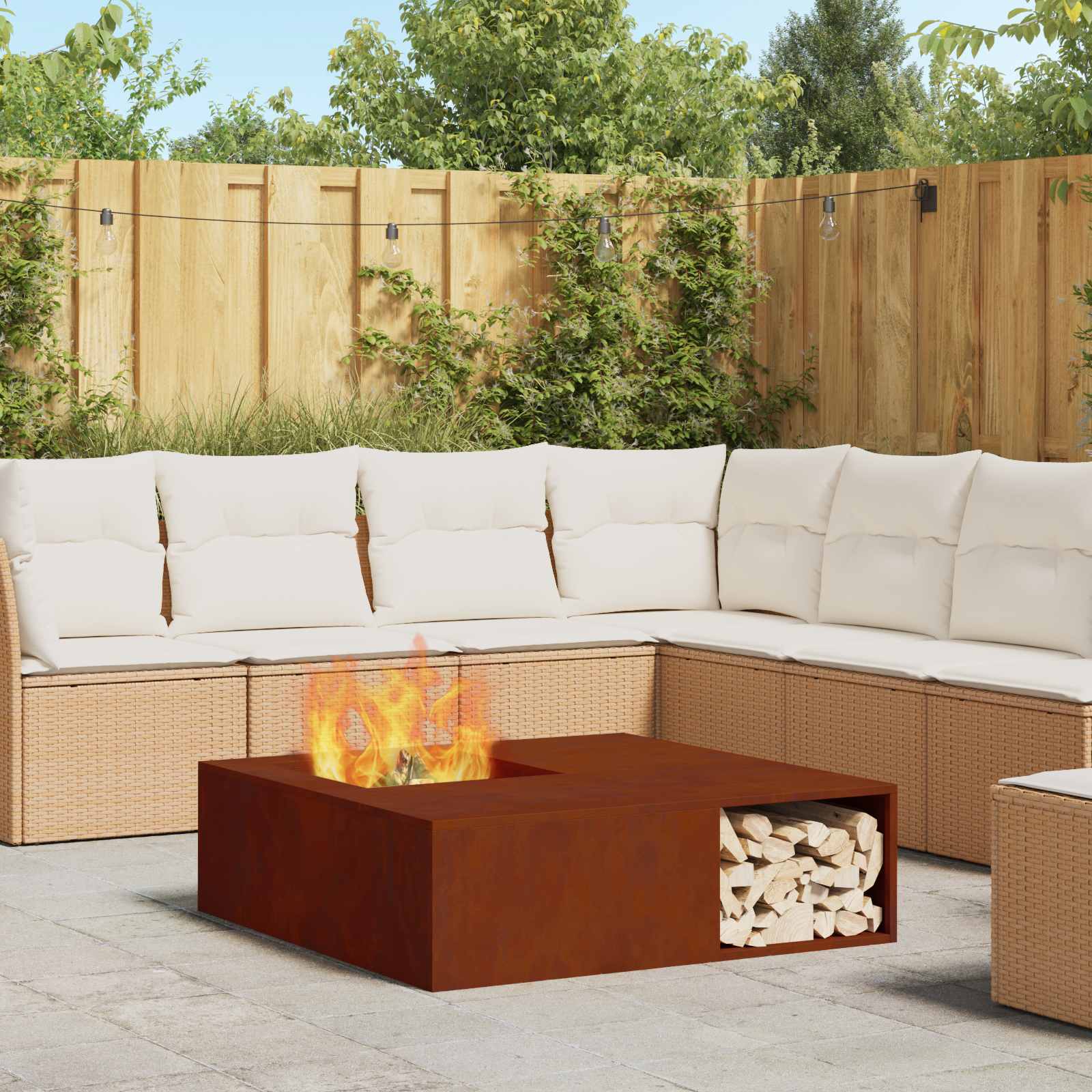 Vidaxl brasero marron 100 x 100 x 30 cm acier corten