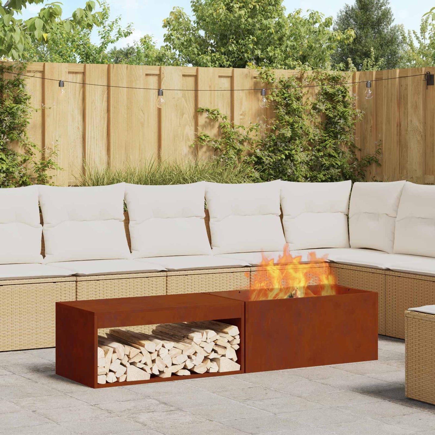 Vidaxl brasero marron 160 x 45 x 35 cm acier