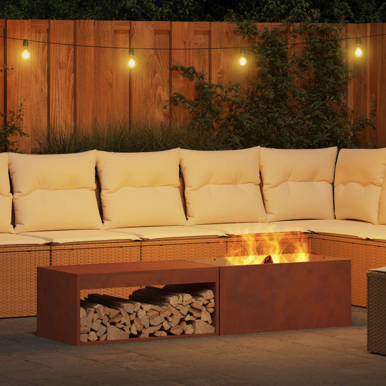 Vidaxl brasero marron 160 x 45 x 35 cm acier