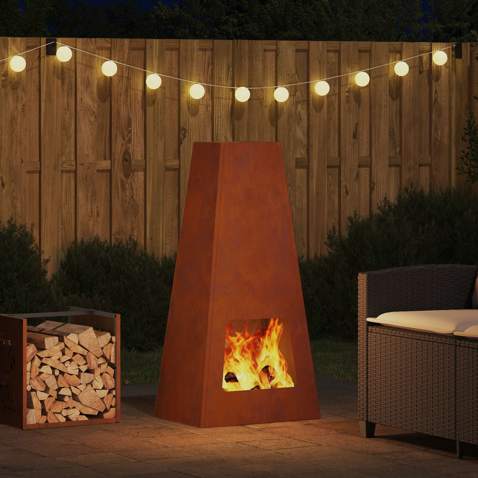 Vidaxl brasero marron 50 x 35 x 100 cm acier corten
