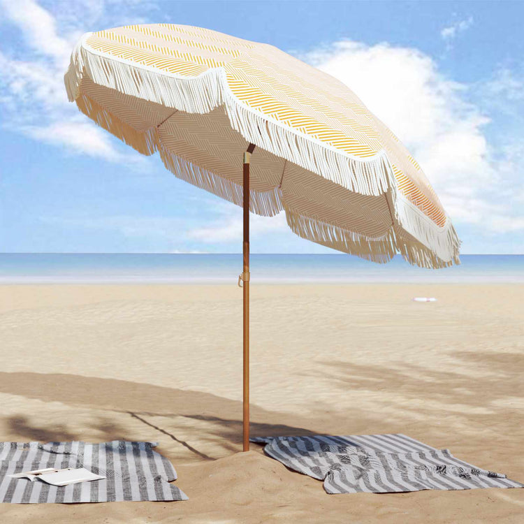 Vidaxxl parasol de plage jaune et blanc 205 x 205 x 210 cm polyester et acier