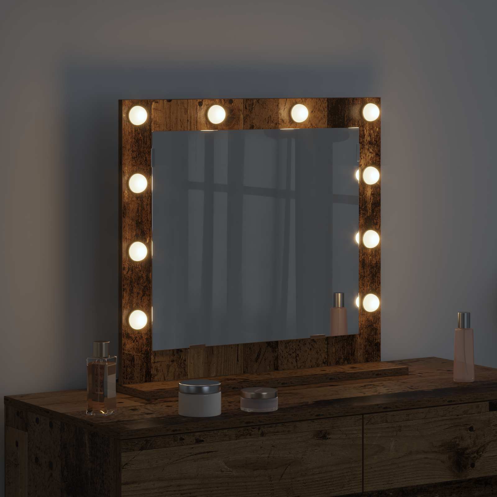 Vidaxx miroir de maquillage rectangulaire avec miroir vieux bois 60 x 55 x 18 cm