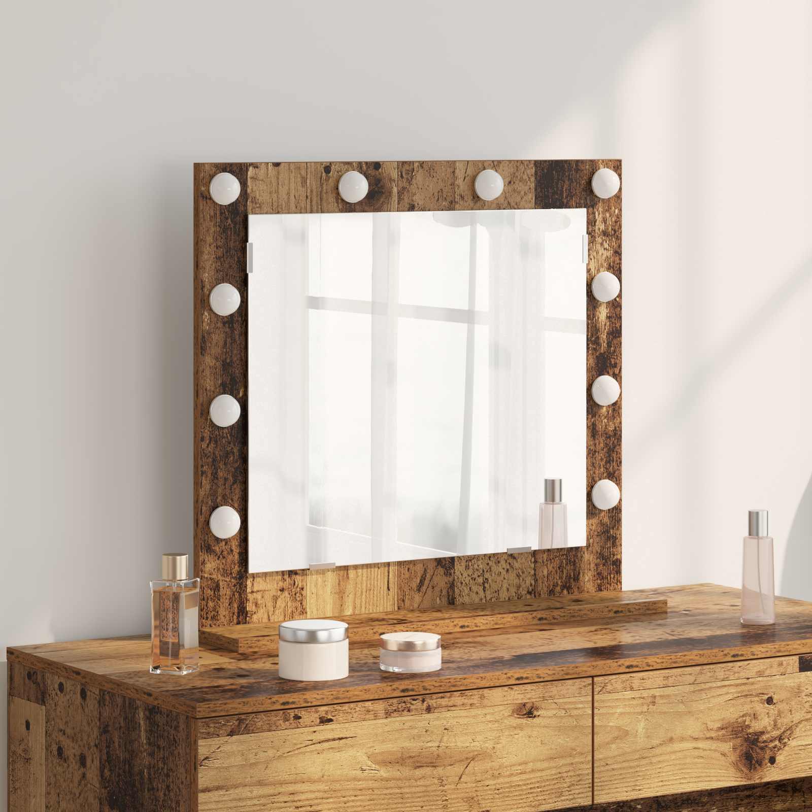 Vidaxx miroir de maquillage rectangulaire avec miroir vieux bois 60 x 55 x 18 cm