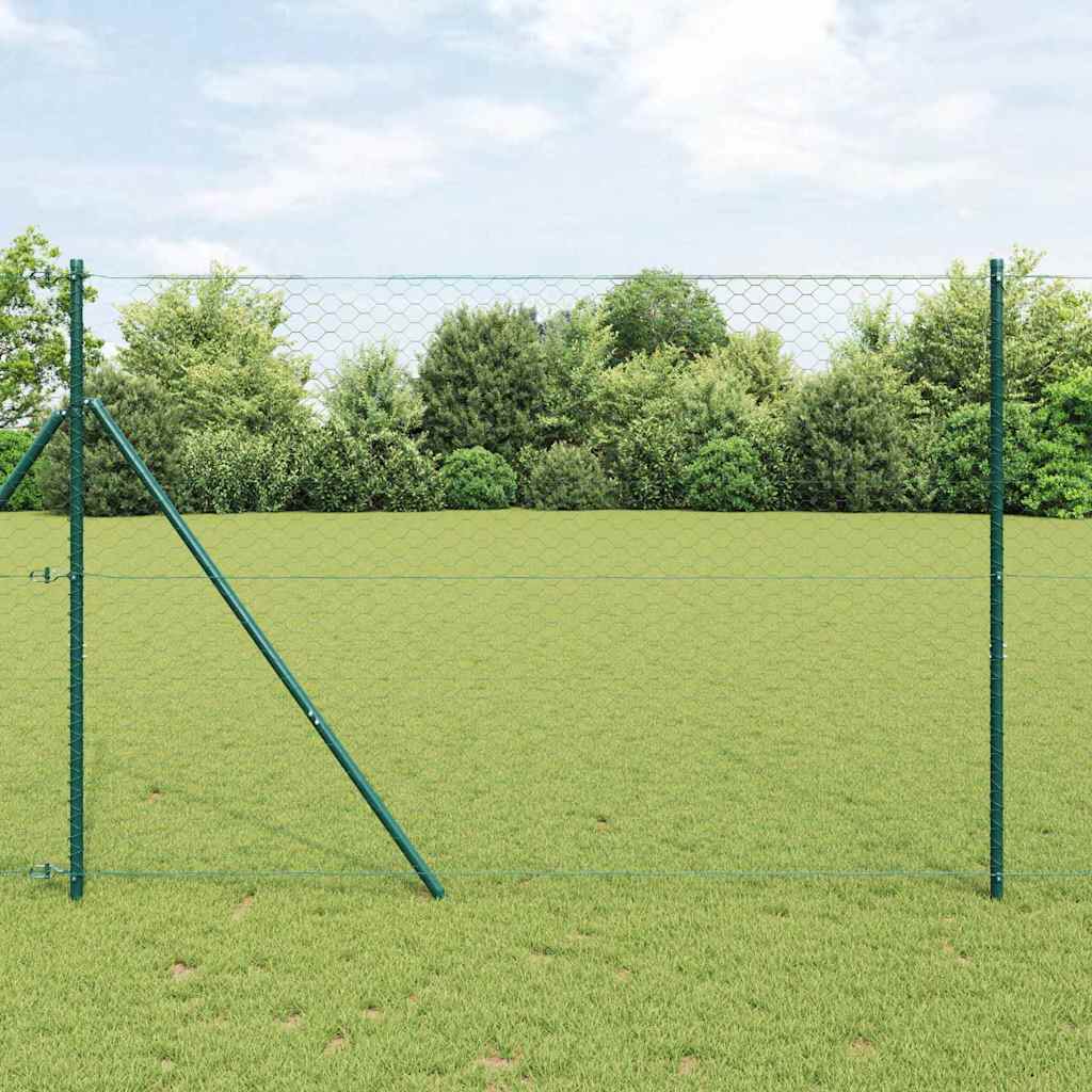 Vidaxl poteau de clôture vert 10 x 1,5 m (maille 50 mm) acier et PVC