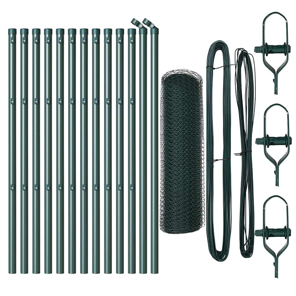 Poteau de clôture Vidaxl vert 25 x 0,4 m (maille 13 mm) acier et PVC