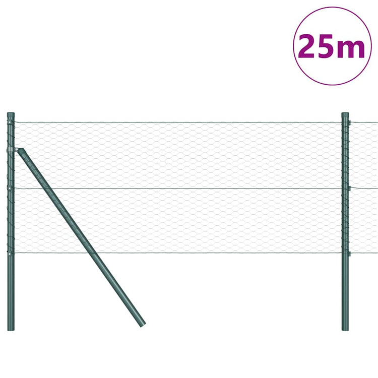 Vidaxl poteau de clôture vert 25 x 0,6 m (maille 25 mm) acier et PVC
