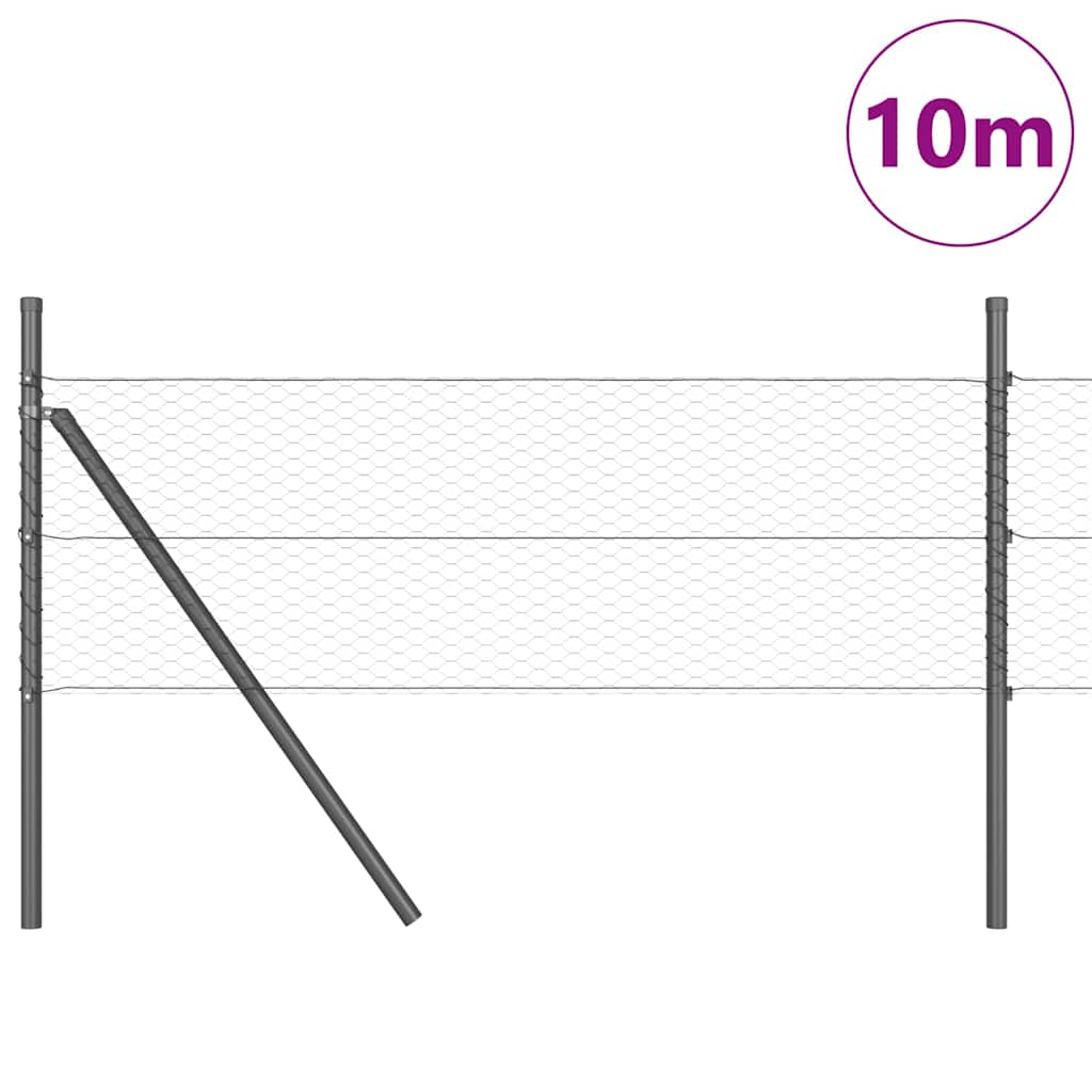 Vidaxl poteau de clôture gris 10 x 0,5 m (maille 25 mm) acier et PVC