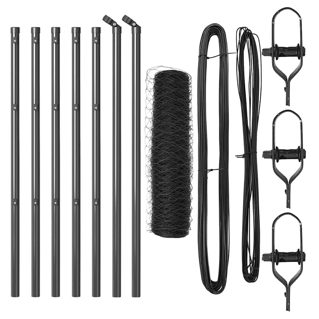 Vidaxl poteau de clôture gris 10 x 0,8 m (maille 50 mm) acier et PVC