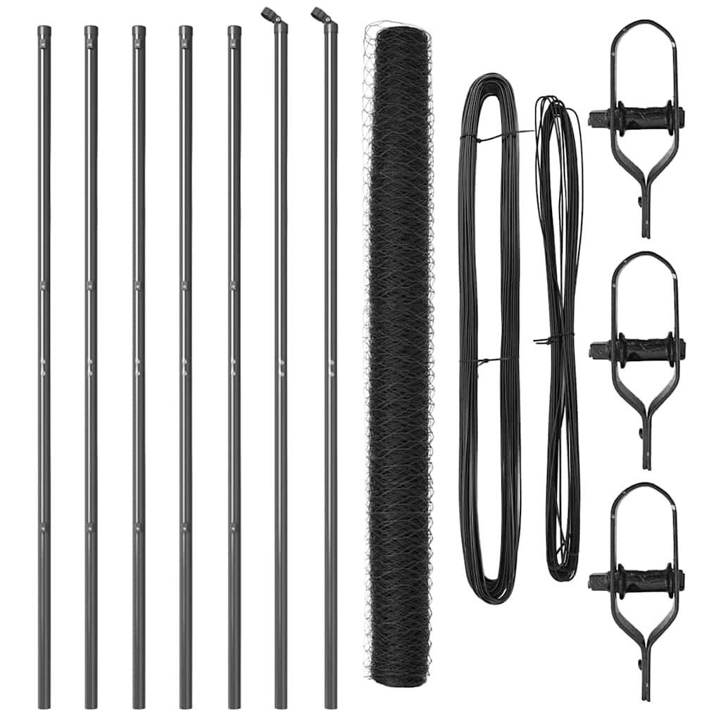 Vidaxl poteau de clôture gris 10 x 1,5 m (maille 50 mm) acier et PVC