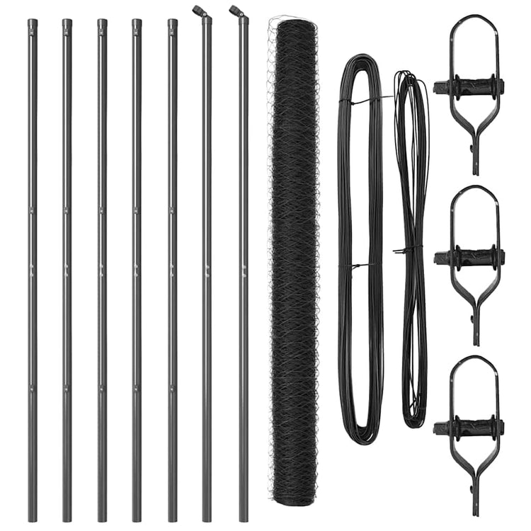 Vidaxl poteau de clôture gris 10 x 1,5 m (maille 50 mm) acier et PVC
