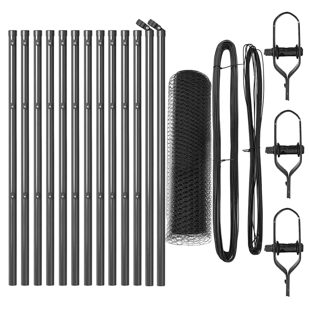 Vidaxl poteau de clôture gris 25 x 0,5 m (maille 13 mm) acier