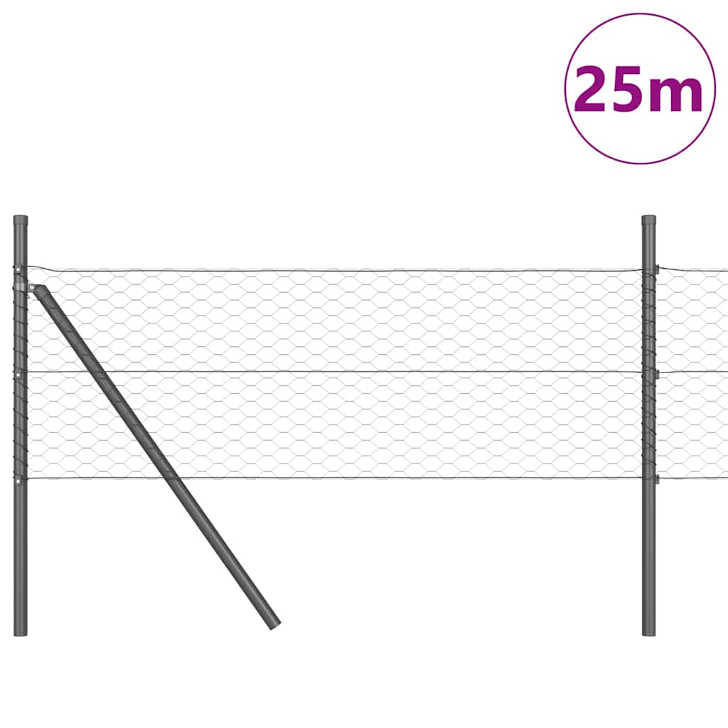 Vidaxl poteau de clôture gris 25 x 0,5 m (maille 36 mm) acier