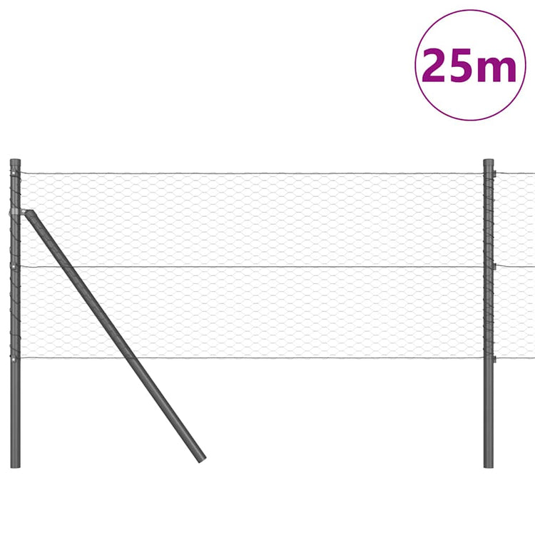 Vidaxl poteau de clôture gris 25 x 0,6 m (maille 25 mm) acier et PVC