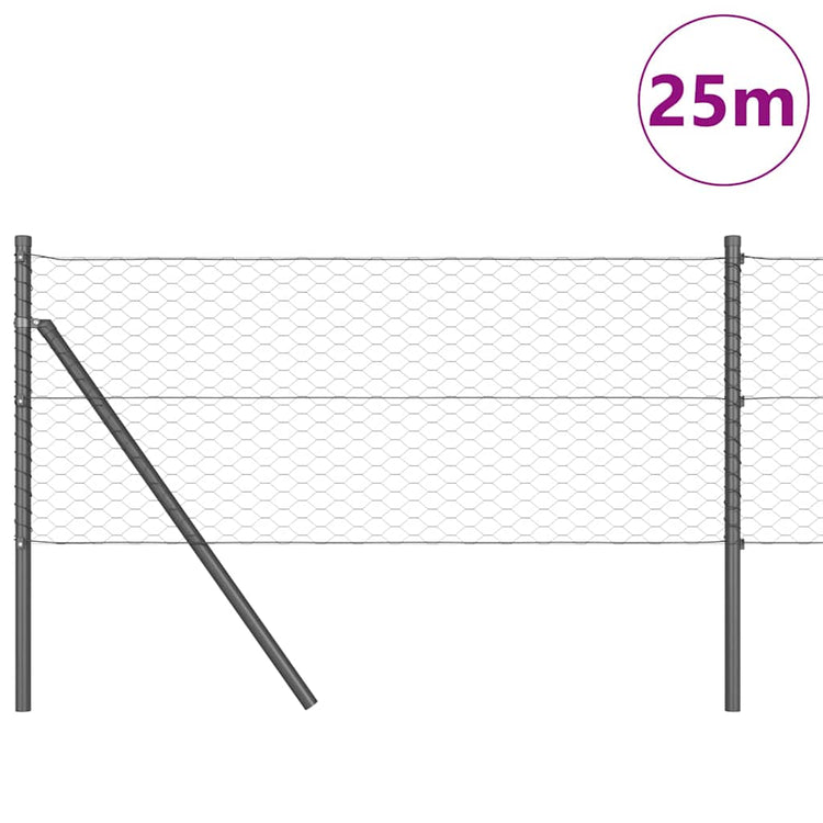 Vidaxl poteau de clôture gris 25 x 0,6 m (maille 36 mm) acier et PVC