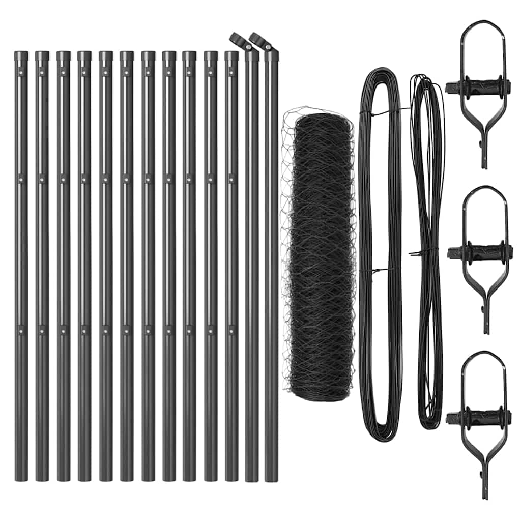 Vidaxl poteau de clôture gris 25 x 0,6 m (maille 50 mm) acier et PVC