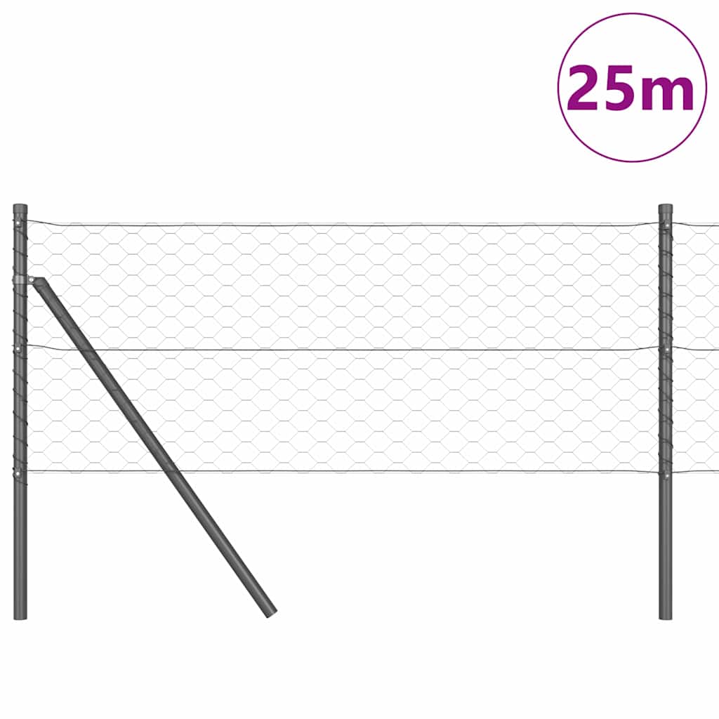 Vidaxl poteau de clôture gris 25 x 0,6 m (maille 50 mm) acier et PVC