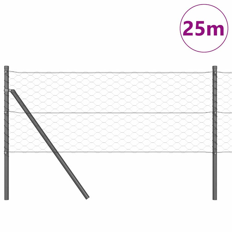 Vidaxl poteau de clôture gris 25 x 0,6 m (maille 50 mm) acier et PVC