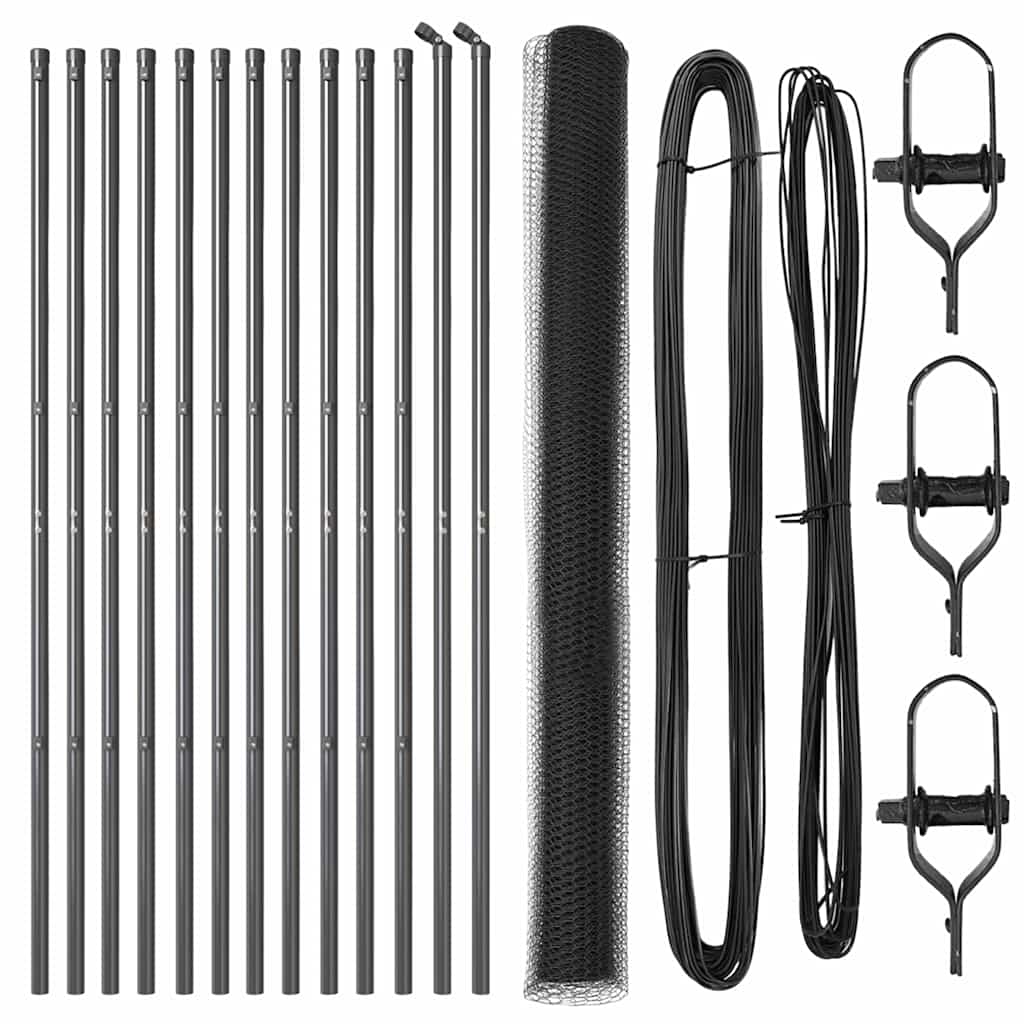 Vidaxl poteau de clôture gris 25 x 1,6 m (maille 25 mm) acier et PVC