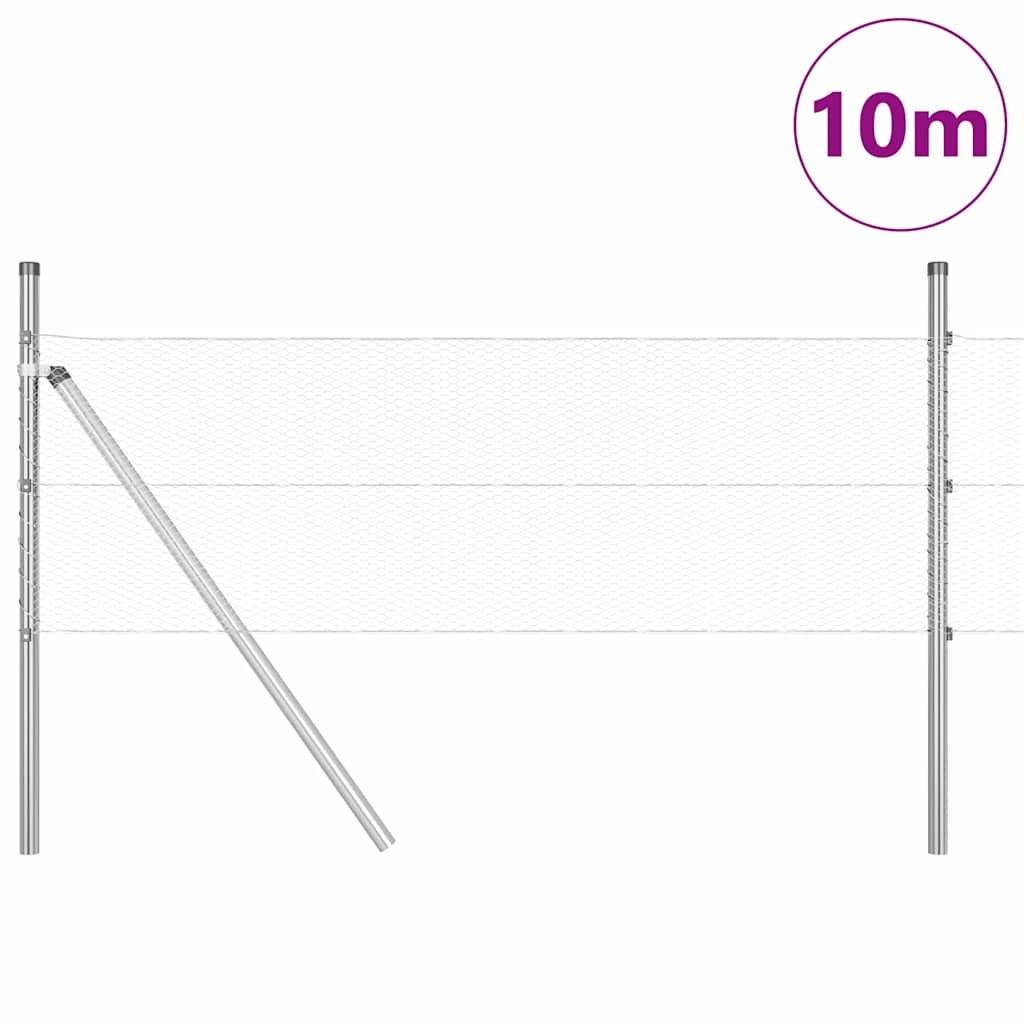 Vidaxl poteau de clôture argent 10 x 0,5 m (maille 13 mm) acier