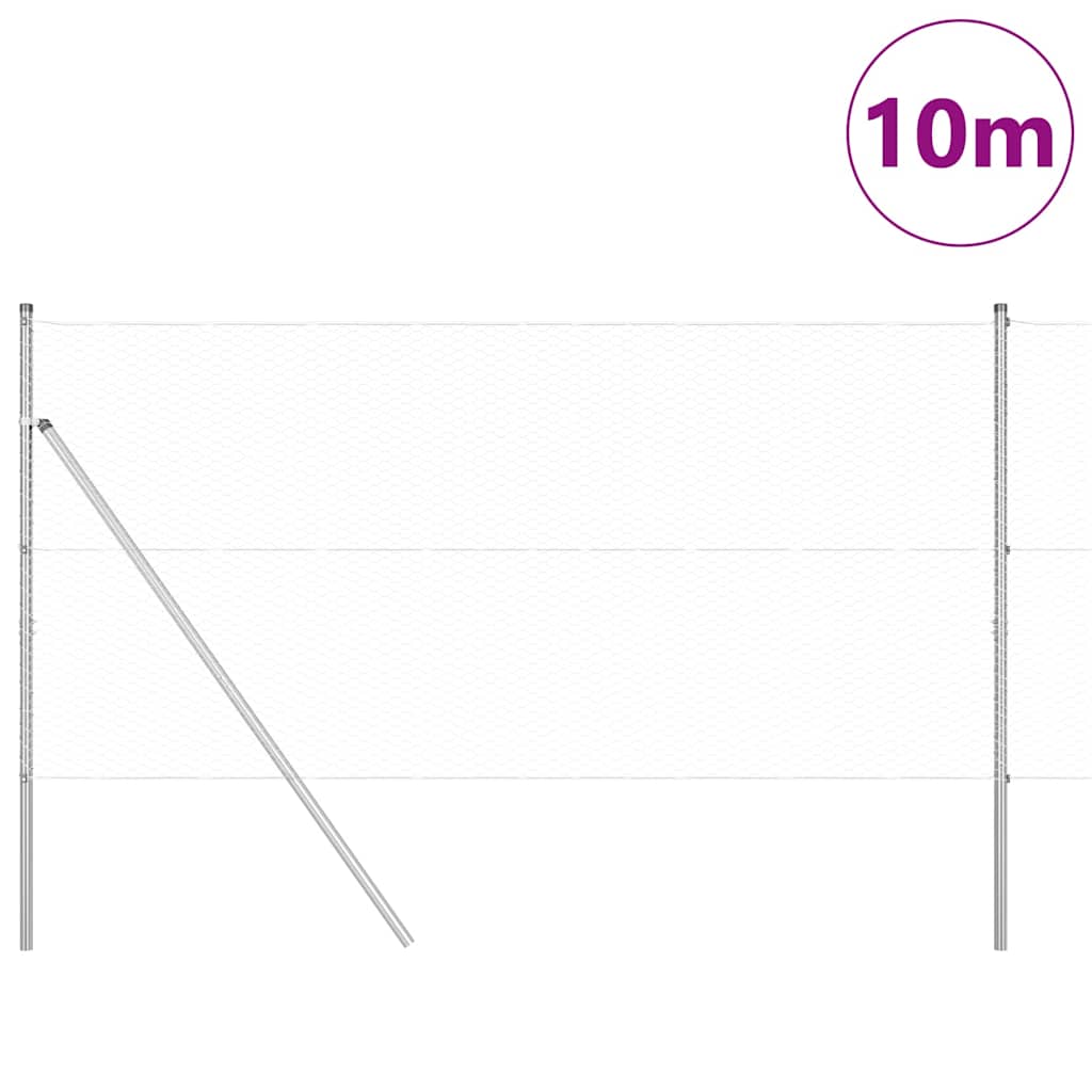Vidaxl poteau de clôture argent 10 x 1 m (maille 25 mm) acier