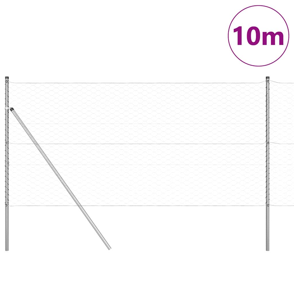 Vidaxl poteau de clôture argent 10 x 1 m (maille 50 mm) acier