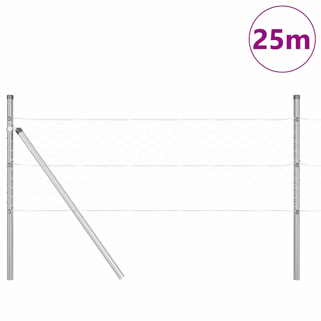 Vidaxl poteau de clôture argent 25 x 0,4 m (maille 50 mm) acier