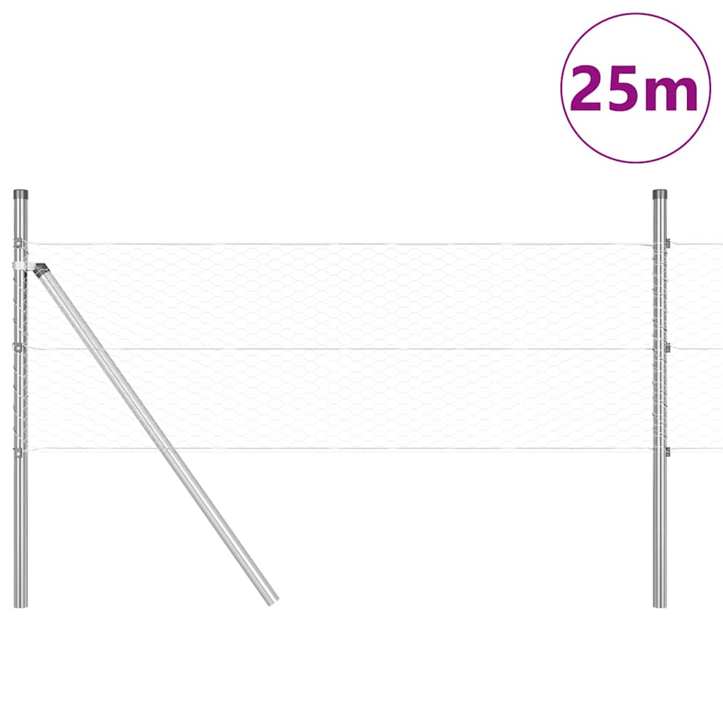Vidaxl poteau de clôture argent 25 x 0,5 m (maille 25 mm) acier