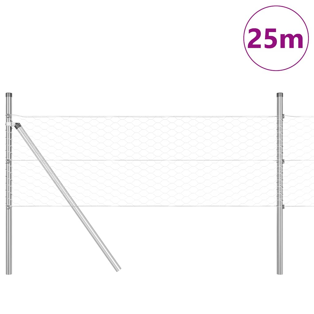 Vidaxl poteau de clôture argent 25 x 0,5 m (maille 36 mm) acier