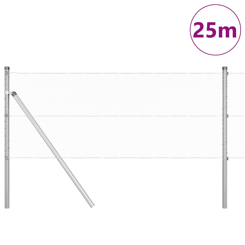 Vidaxl poteau de clôture argent 25 x 0,6 m (maille 13 mm) acier