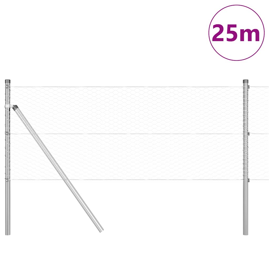 Vidaxl poteau de clôture argent 25 x 0,6 m (maille 25 mm) acier