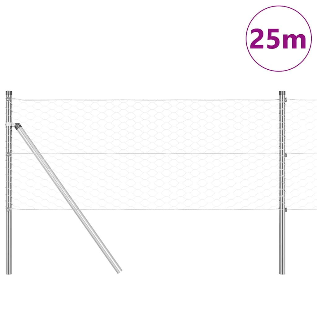 Vidaxl poteau de clôture argent 25 x 0,6 m (maille 36 mm) acier