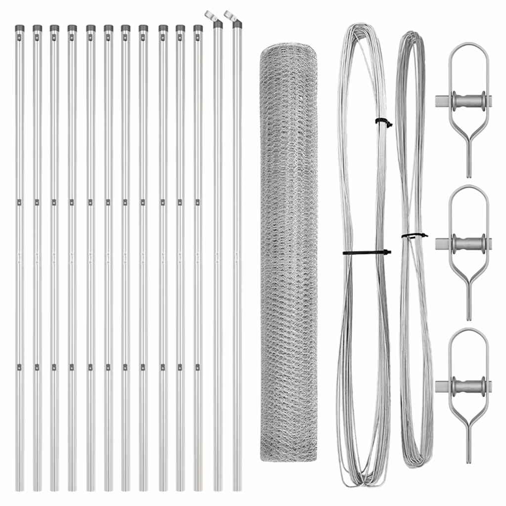 Vidaxl poteau de clôture argent 25 x 1 m (maille 25 mm) acier