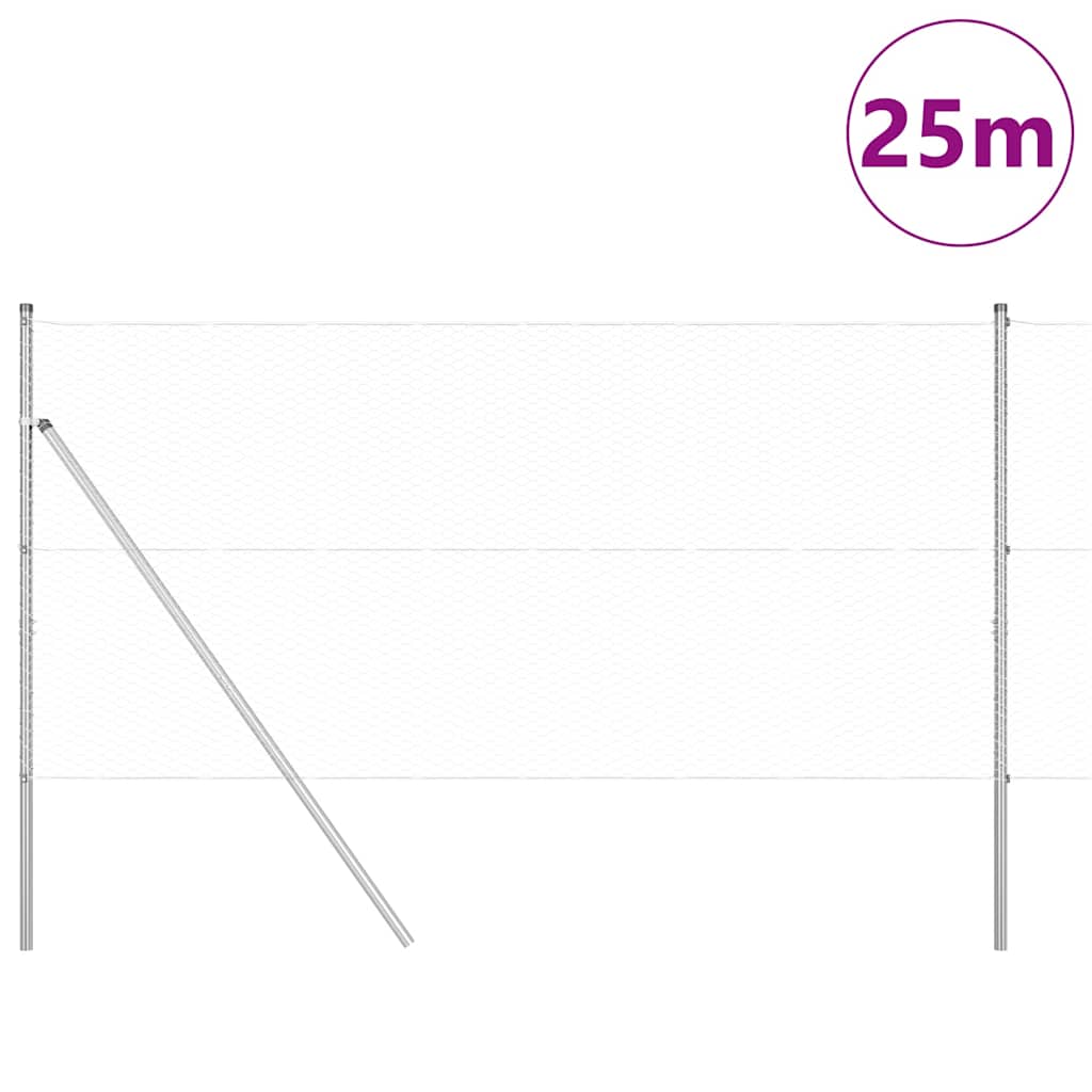 Vidaxl poteau de clôture argent 25 x 1 m (maille 25 mm) acier