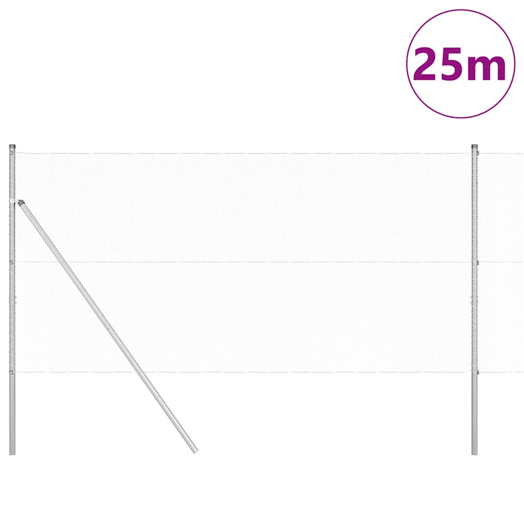 Vidaxl poteau de clôture argent 25 x 1,2 m (maille 13 mm) acier