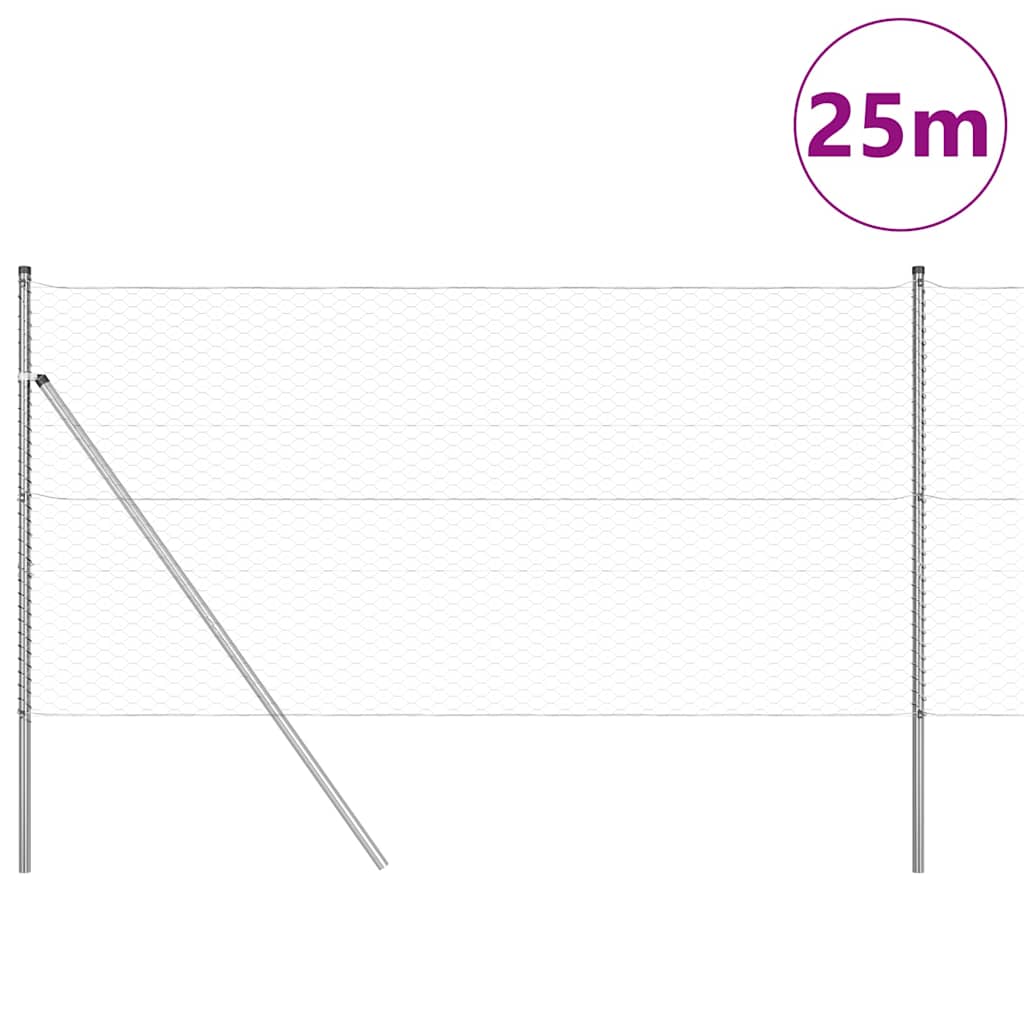 Vidaxl poteau de clôture argent 25 x 1,2 m (maille 36 mm) acier