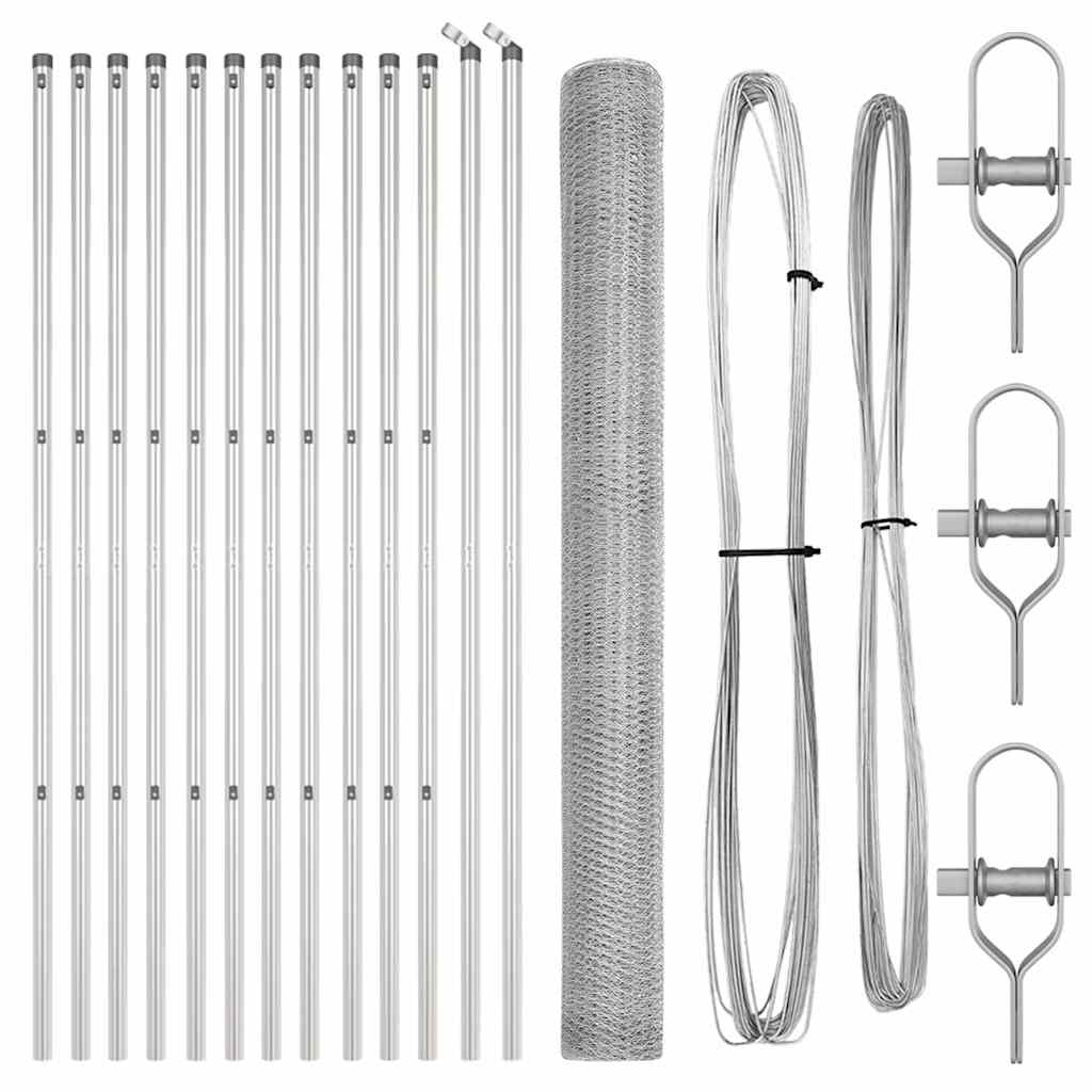 Vidaxl poteau de clôture argent 25 x 1,6 m (maille 25 mm) acier