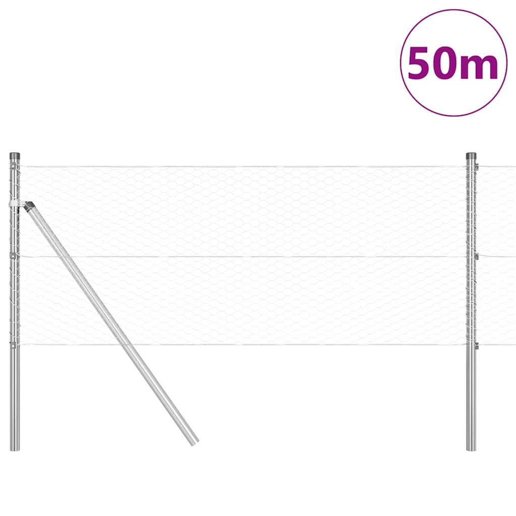 Vidaxl poteau de clôture argent 50 x 0,6 m (maille 25 mm) acier