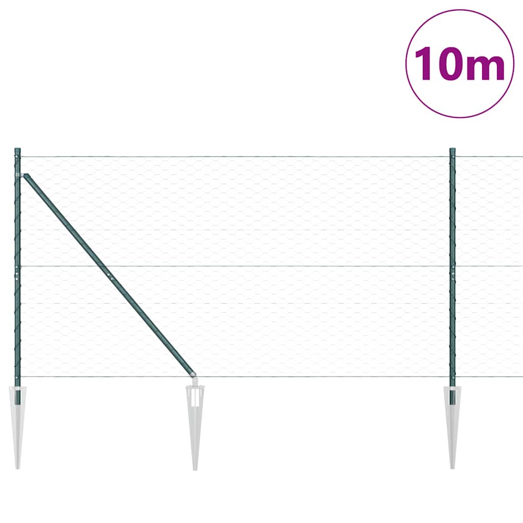Poteau de clôture Vidaxl vert 10 x 1,2 m (maille 50 mm) acier et PVC